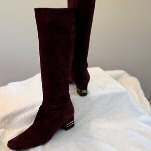 St. John's Burgandy Suede knee high boots with gold detail
